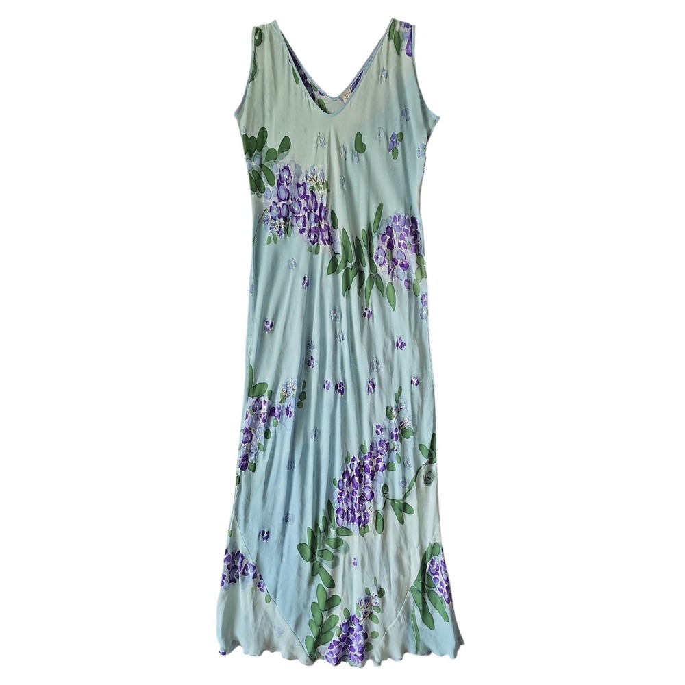 Vintage Y2K Fairy Mermaid Beach Floral Maxi SILK‎ THE WANDA WAY Dress Size L
